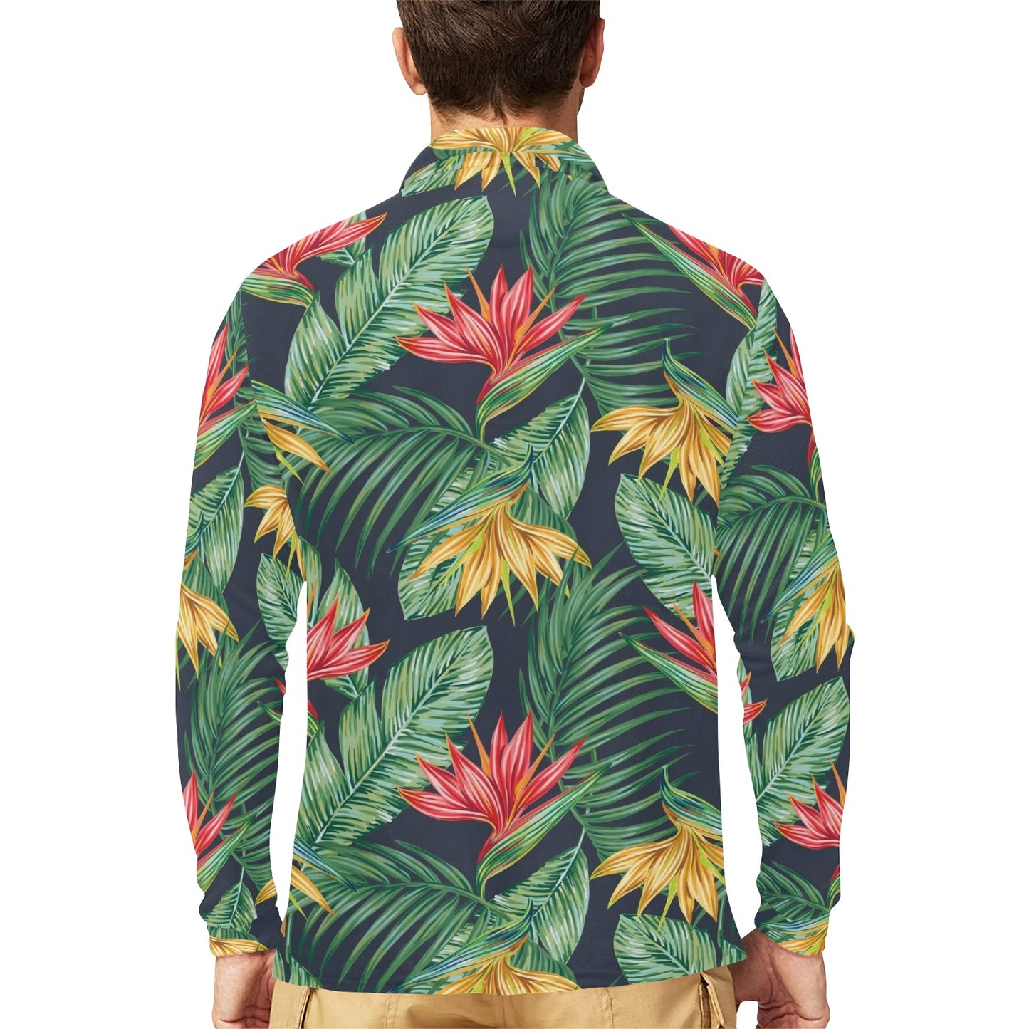 Bird Of Paradise Pattern Print Design BOP09 Long Sleeve Polo Shirt For Men's