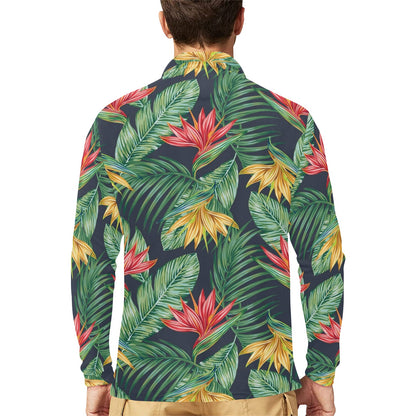 Bird Of Paradise Pattern Print Design BOP09 Long Sleeve Polo Shirt For Men's