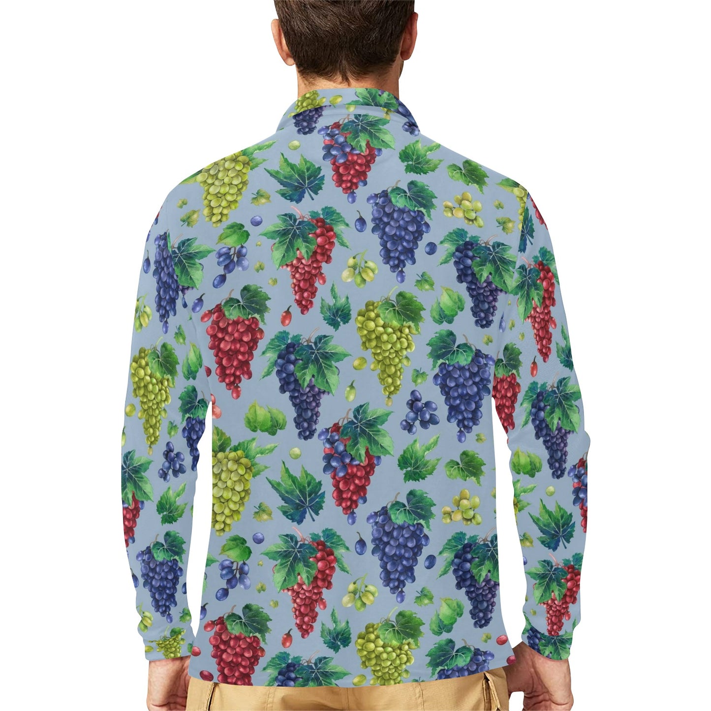 Grape Pattern Print Design GP06 Long Sleeve Polo Shirt For Men's