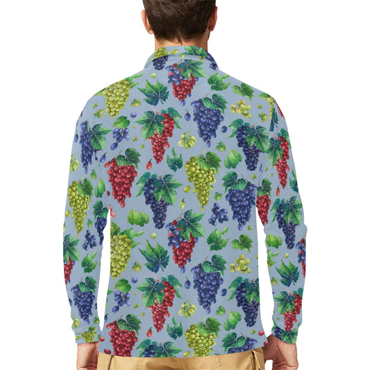 Grape Pattern Print Design GP06 Long Sleeve Polo Shirt For Men's