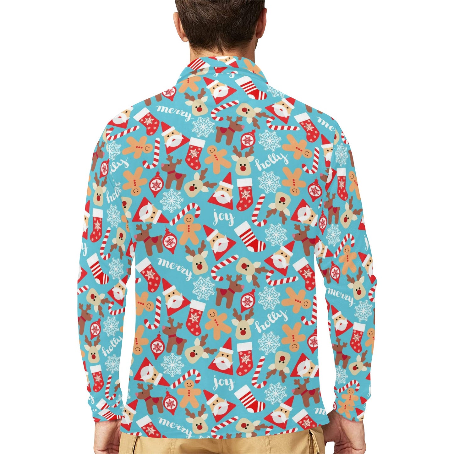 Santa Christmas Themed Print Design LKS306 Long Sleeve Polo Shirt For Men's