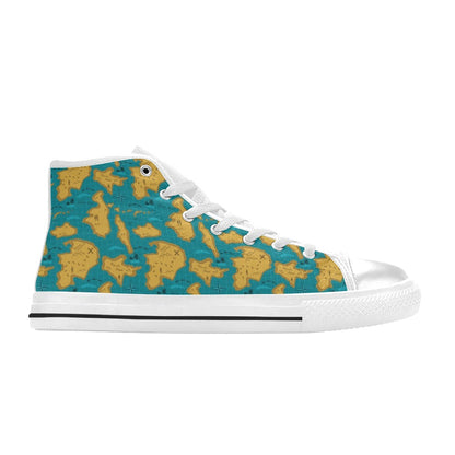 World Map Print Design LKS301 Men's High Top Canvas Shoes