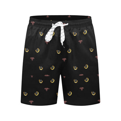 Black Cat Face Print Pattern Men's Swim Trunks Beach Shorts