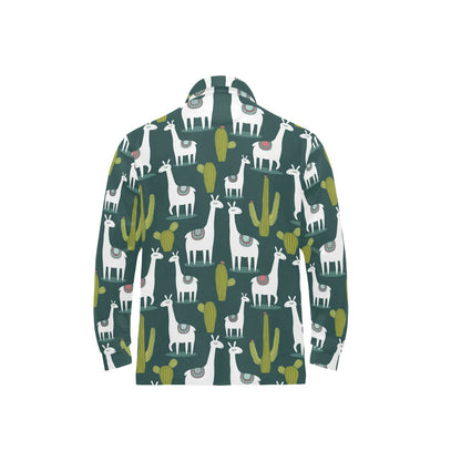 Llama Cactus Pattern Print Design 02 Long Sleeve Polo Shirt For Men's