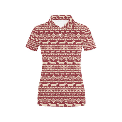 Dachshund Pattern Print Design 09 Women's Polo Shirt