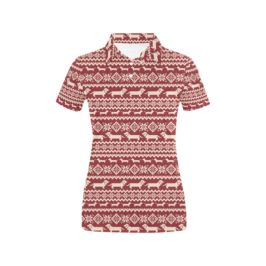 Dachshund Pattern Print Design 09 Women's Polo Shirt