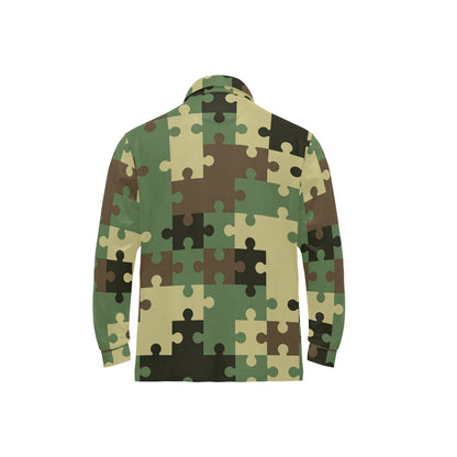 Puzzle Camo Pattern Print Design A03 Long Sleeve Polo Shirt For Men's