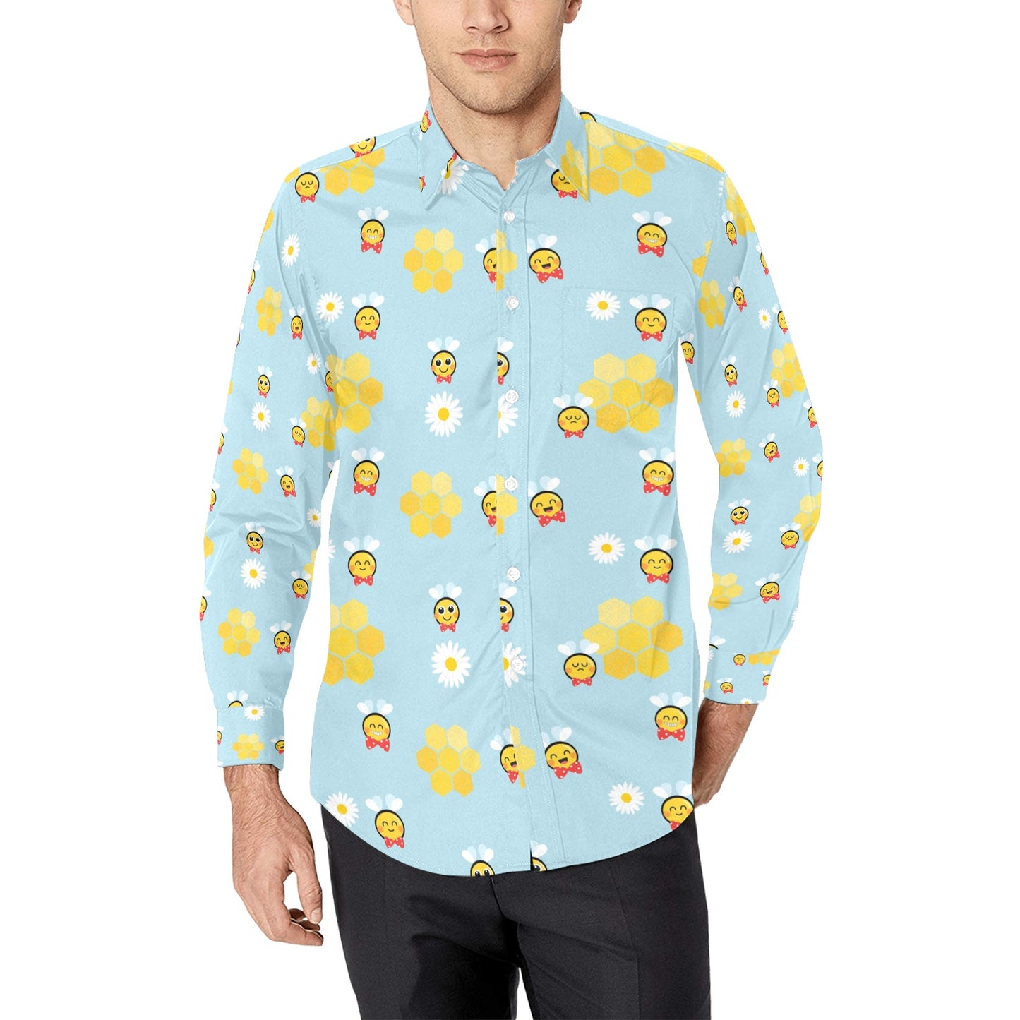 Bee Cute Print Design LKS304 Men's Long Sleeve Dress Shirt