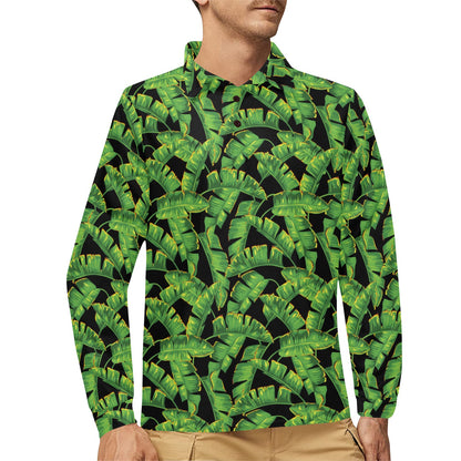 Banana Leaf Pattern Print Design 03 Long Sleeve Polo Shirt For Men's