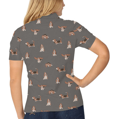 Basset Hound Pattern Print Design 03 Women's Polo Shirt