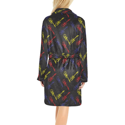 Electric Guitar Pattern Print Design 03 Women's Fleece Robe