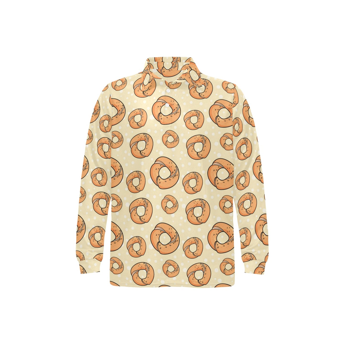 Bagel Pattern Print Design 03 Long Sleeve Polo Shirt For Men's