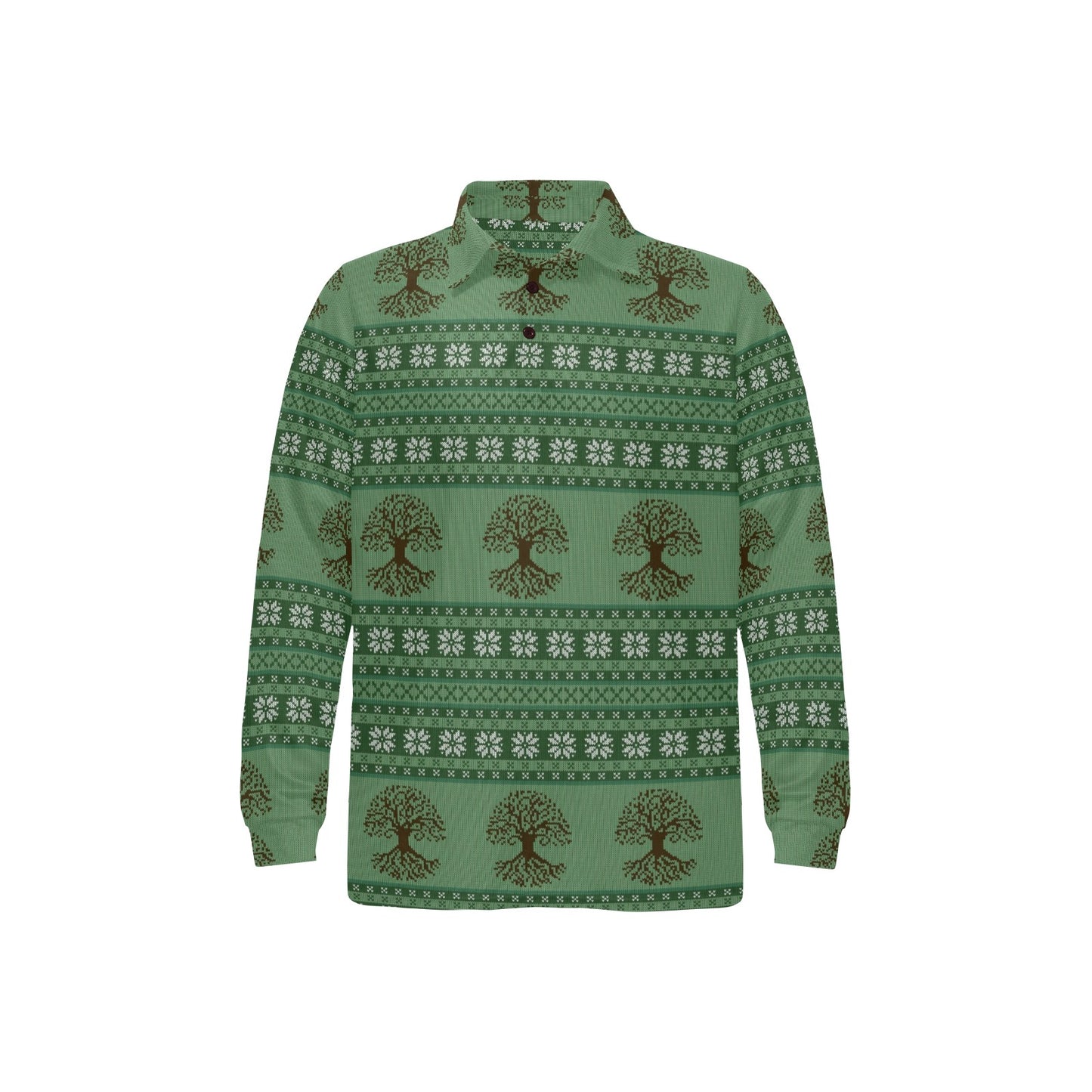 Tree Of Life Knit Style Print Design LKS301 Long Sleeve Polo Shirt For Men's