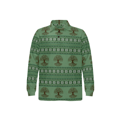 Tree Of Life Knit Style Print Design LKS301 Long Sleeve Polo Shirt For Men's