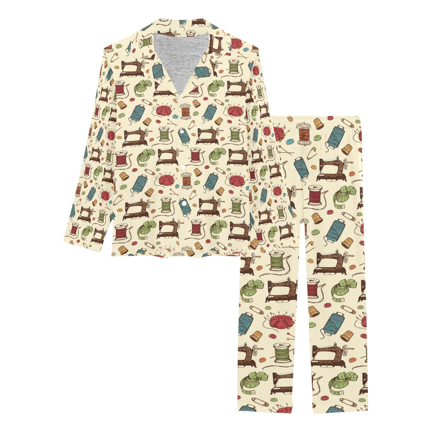Sewing Equipment Print Design LKS303 Women's Long Pajama Set