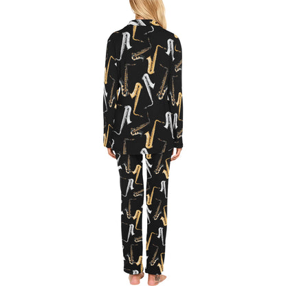 Saxophone Pattern Print Design 01 Women's Long Pajama Set