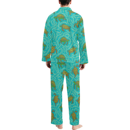 Sea Turtle Pattern Print Design T010 Men's Long Pajama Set