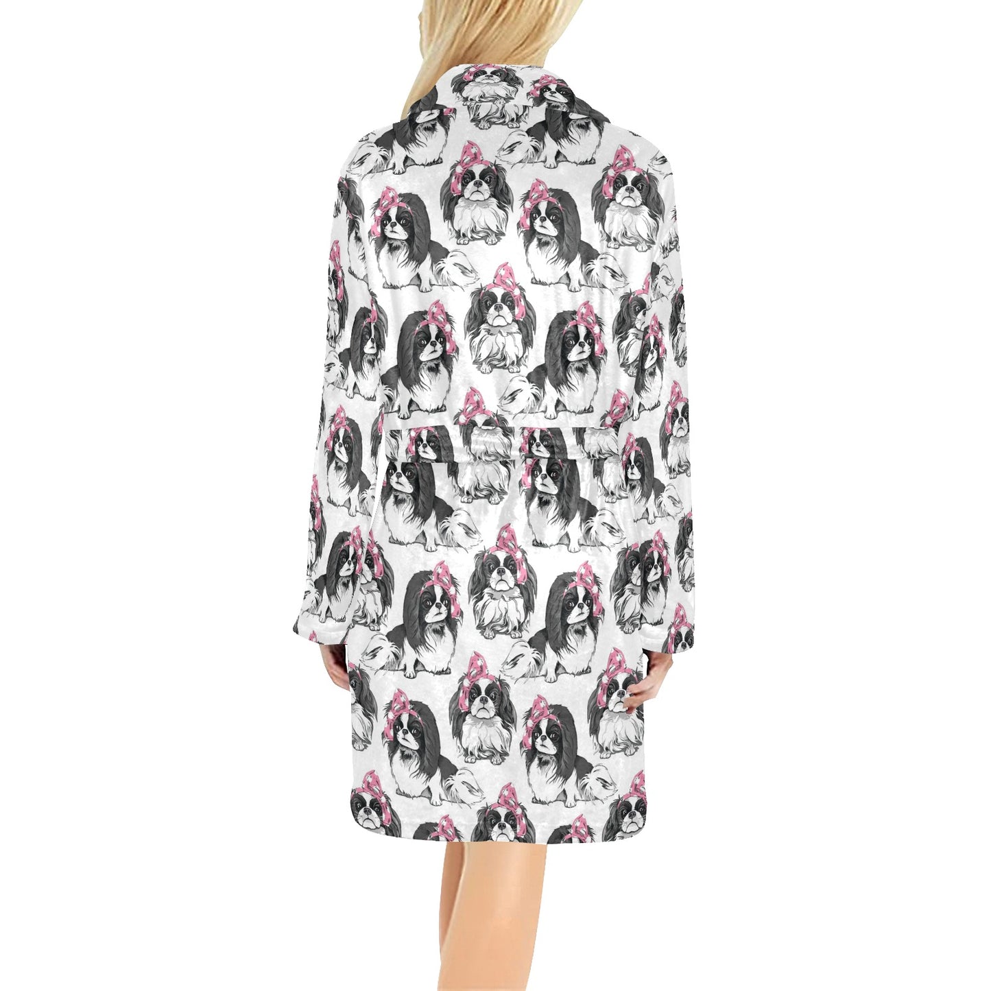 Japanese Chin Pattern Print Design 01 Women's Fleece Robe