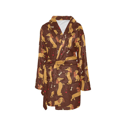 Dachshund Happy Print Pattern Women's Fleece Robe