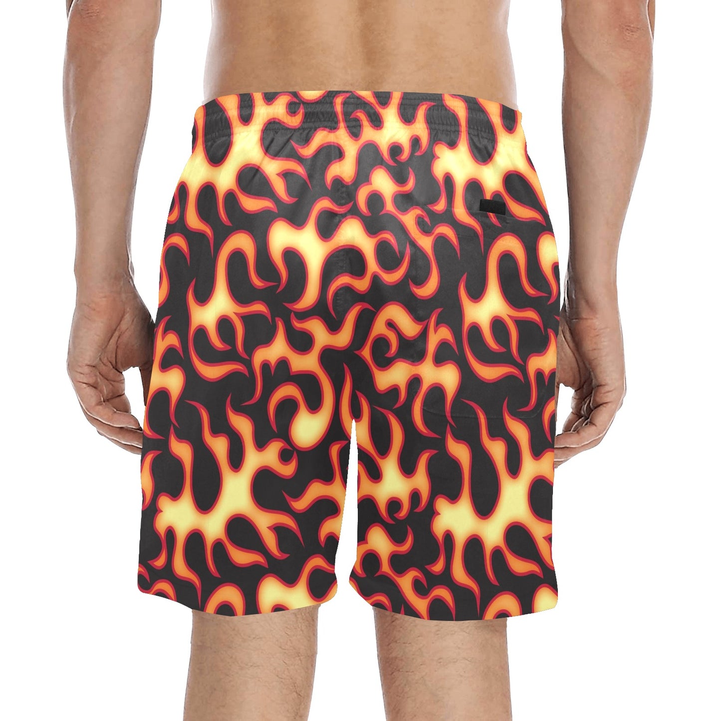 Flame Fire Themed Print Men's Swim Trunks Beach Shorts