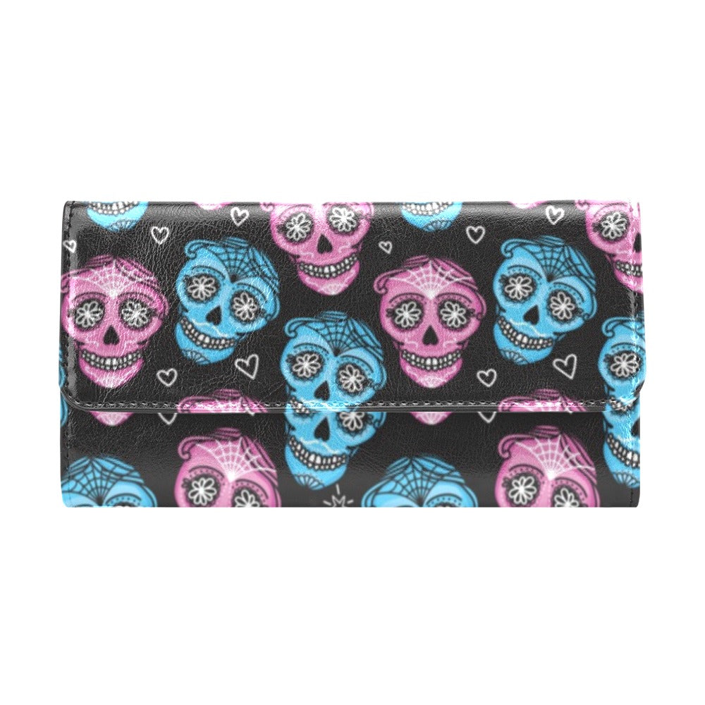 Day of the Dead Skull Print Pattern Women's Trifold Wallet