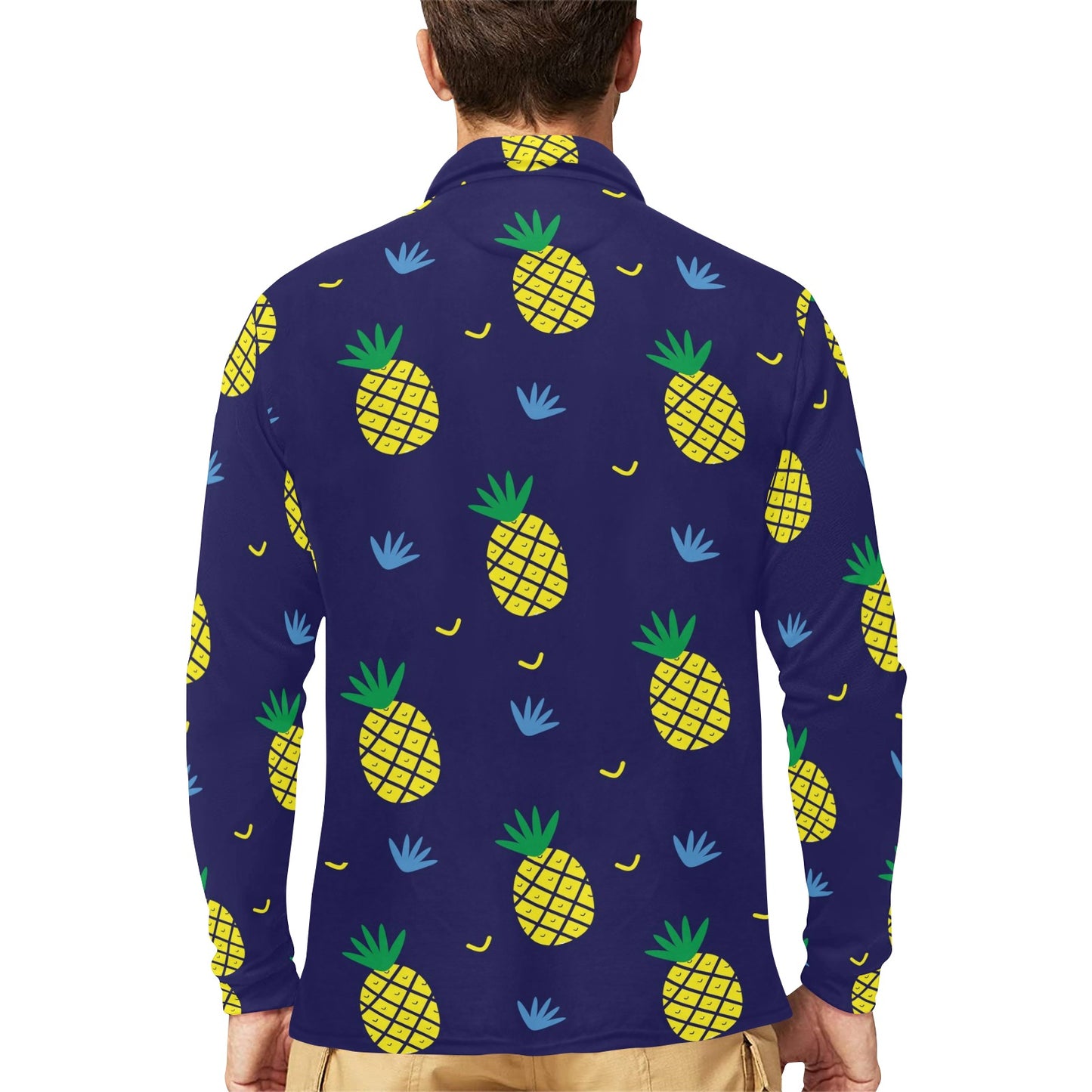 Pineapple Pattern Print Design A01 Long Sleeve Polo Shirt For Men's