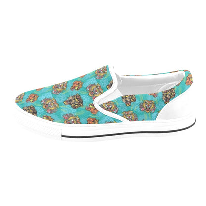 Tattoo Tiger Head Print Design LKS304 White Slip Ons Canvas Women's Shoes