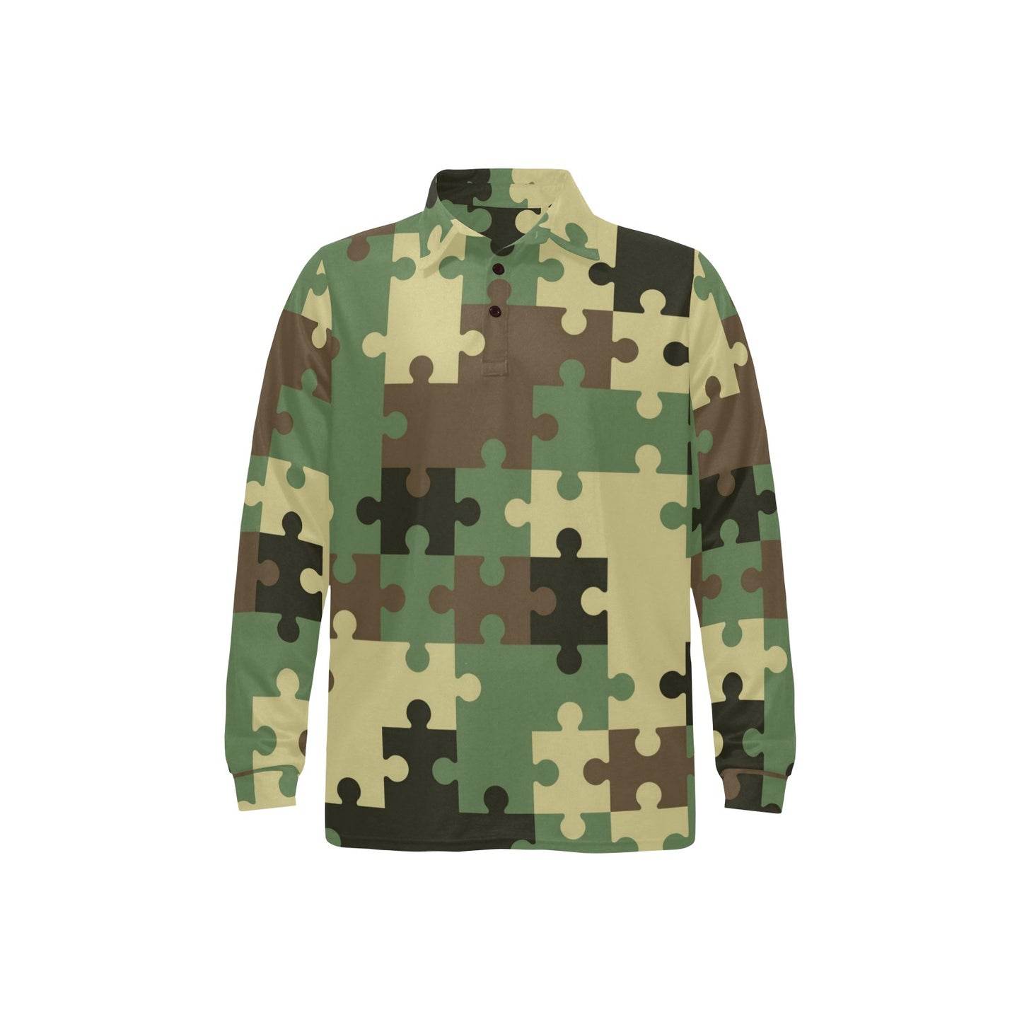 Puzzle Camo Pattern Print Design A03 Long Sleeve Polo Shirt For Men's