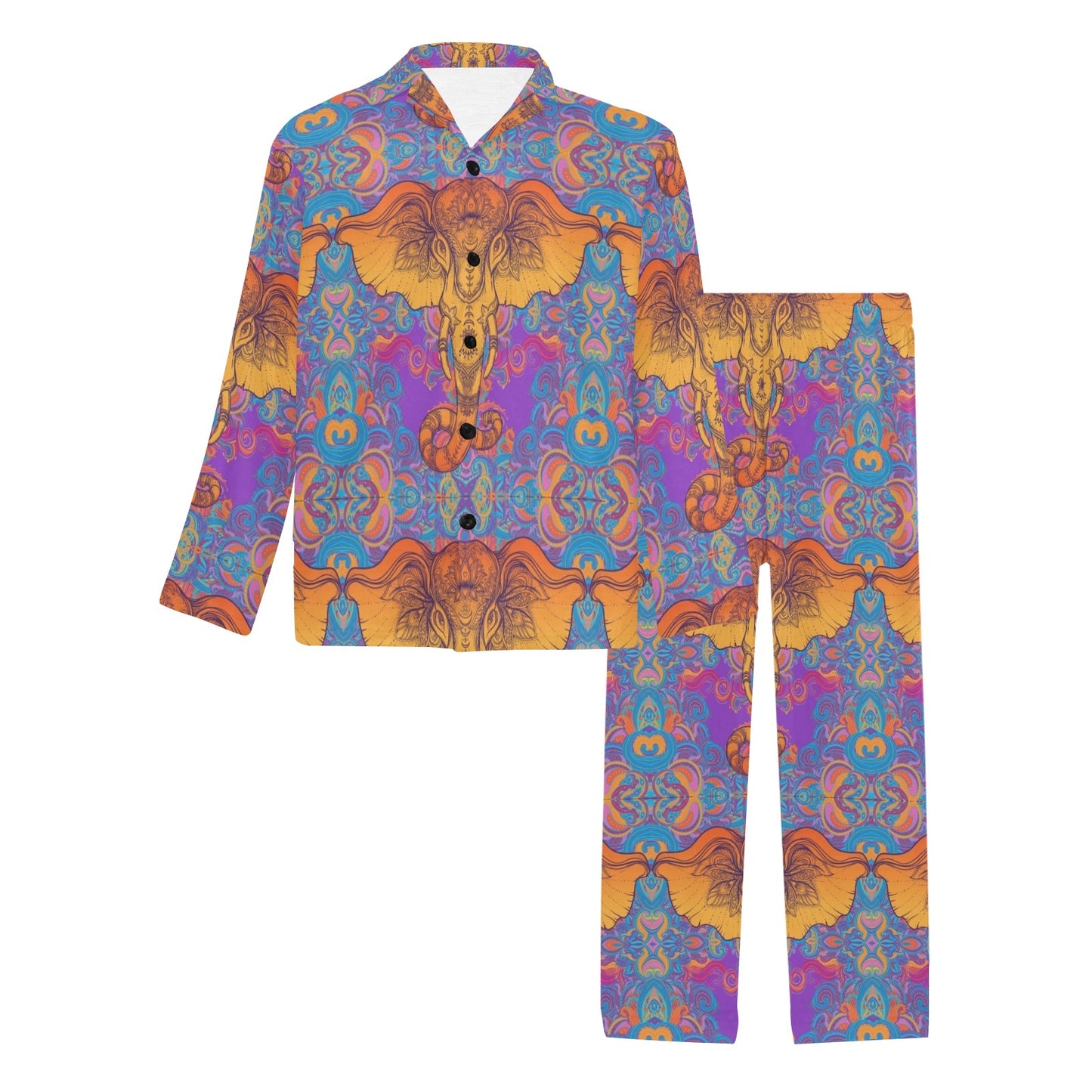 Gold Elephant Indian Men's Long Pajama Set