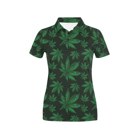 Pot Leaf Pattern Print Design A04 Women's Polo Shirt