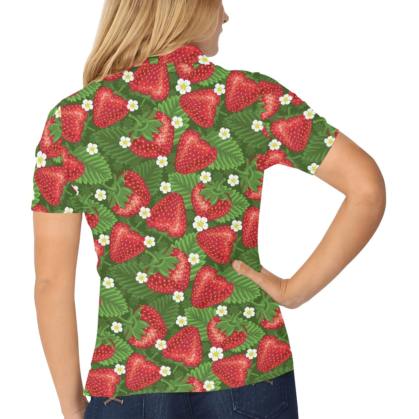 Strawberry Pattern Print Design SB05 Women's Polo Shirt