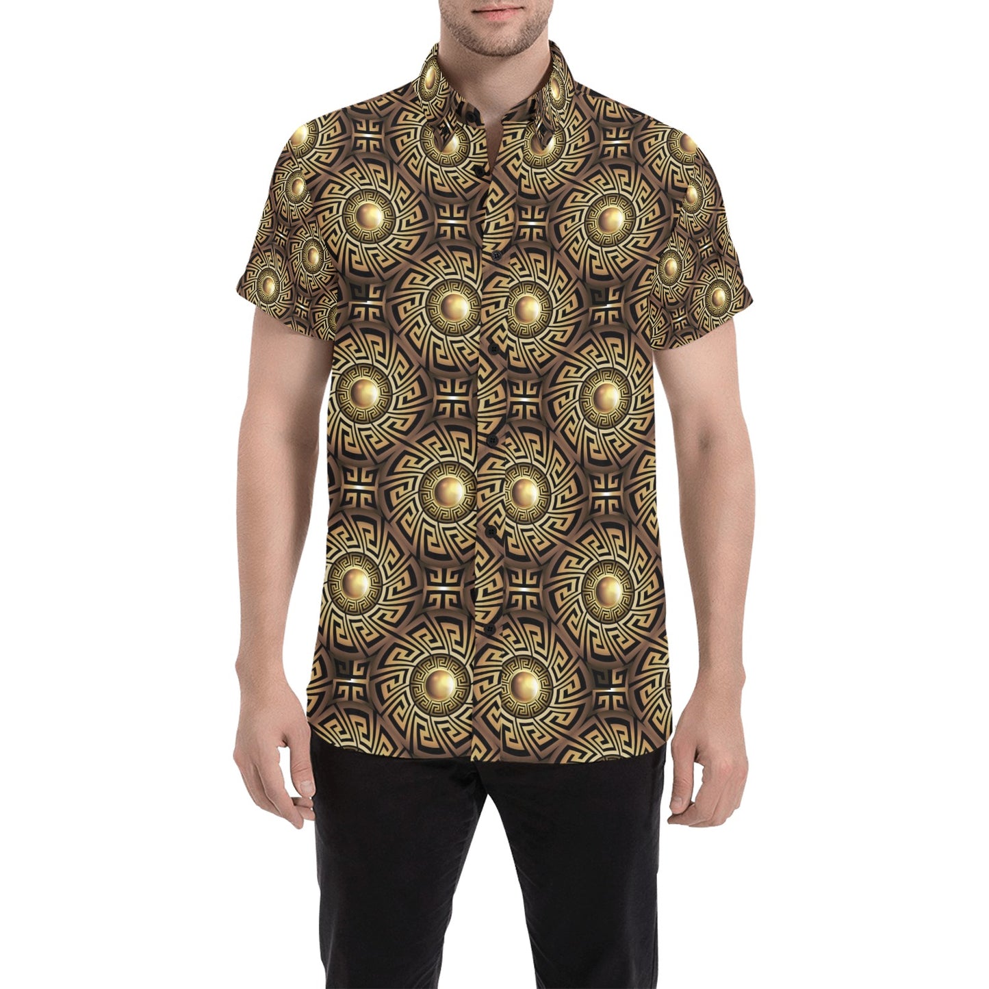 Ancient Greek Print Design LKS3012 Men Short Sleeve Button Up Shirt