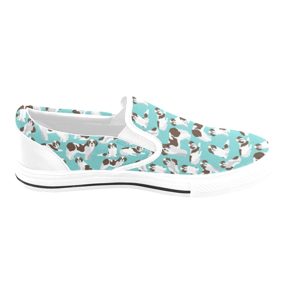 St Bernards Print Design LKS302 White Slip Ons Canvas Women's Shoes
