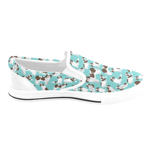 St Bernards Print Design LKS302 White Slip Ons Canvas Women's Shoes