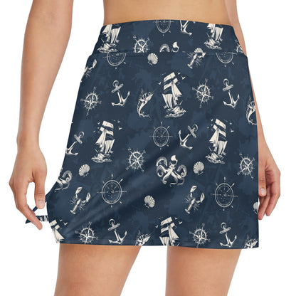Nautical Sea Themed Print 17" Golf & Pickleball Skort with Pockets
