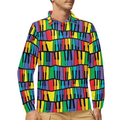 Piano Print Design LKS402 Long Sleeve Polo Shirt For Men's