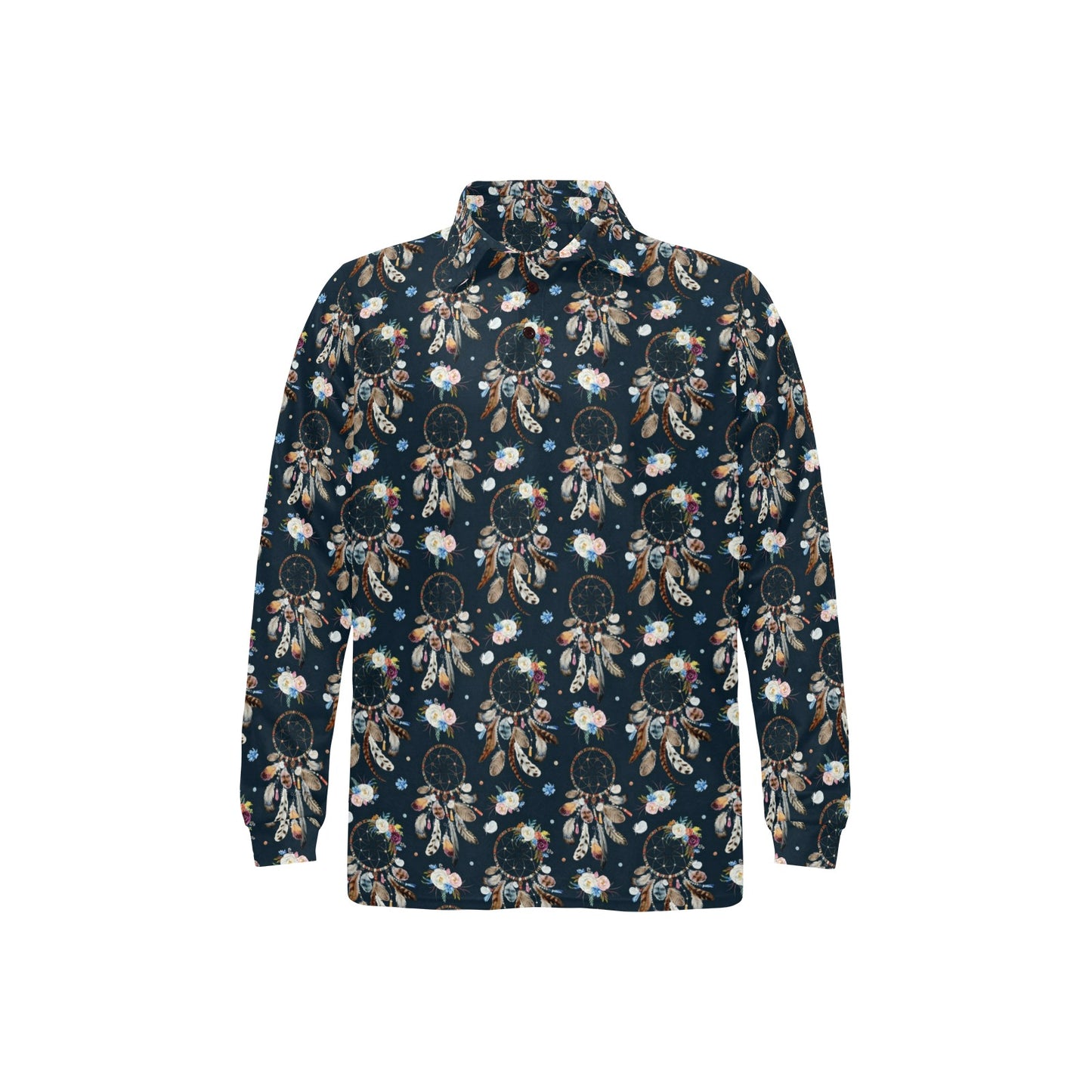 Dream Catcher Boho Floral Style Long Sleeve Polo Shirt For Men's
