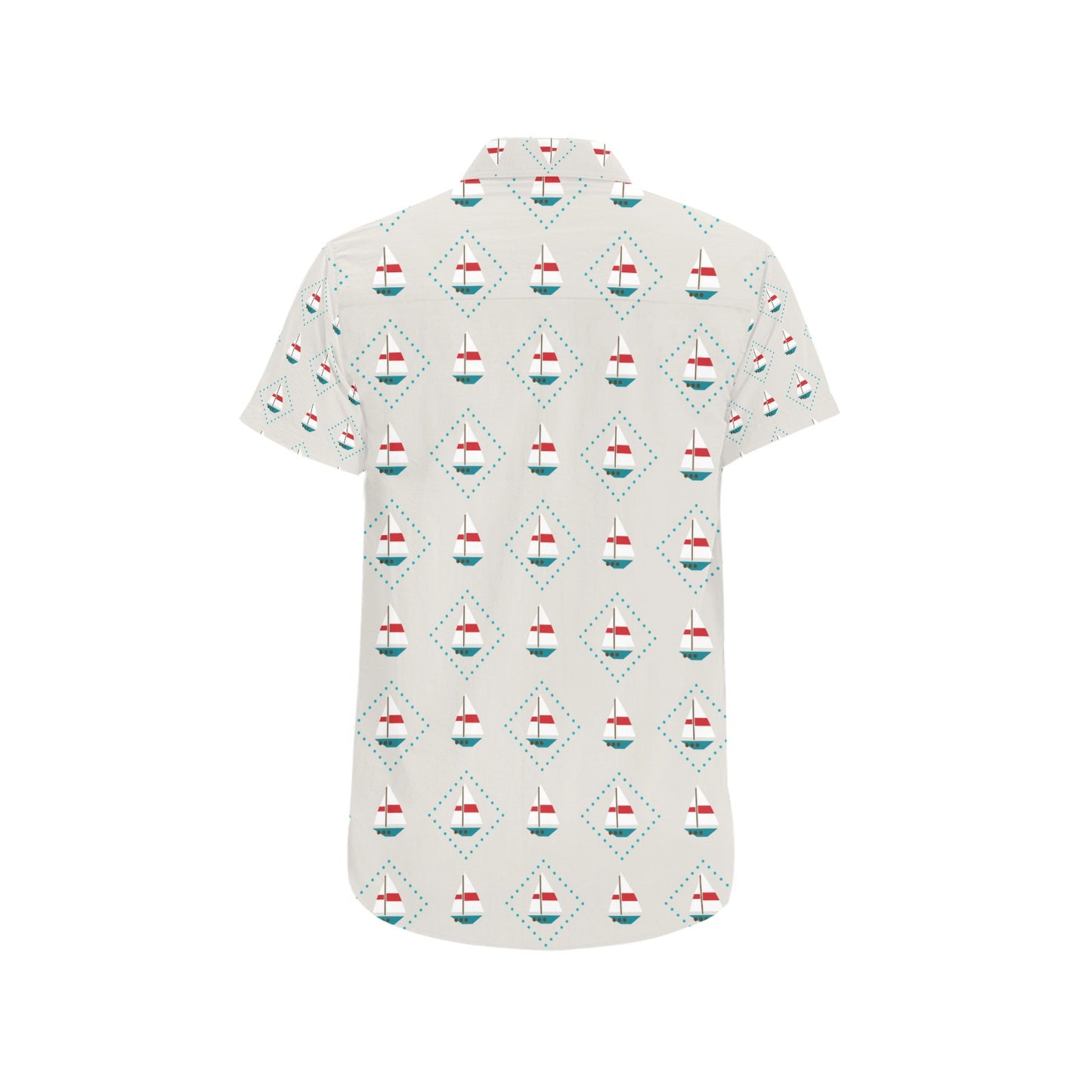 Sailboat Print Design LKS301 Men Short Sleeve Button Up Shirt