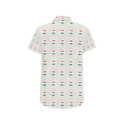 Sailboat Print Design LKS301 Men Short Sleeve Button Up Shirt