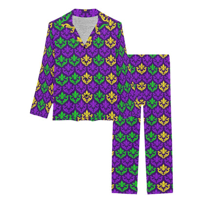 Mardi Gras Pattern Print Design 02 Women's Long Pajama Set