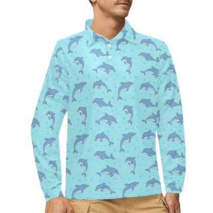 Dolphin Baby Cute Print Pattern Long Sleeve Polo Shirt For Men's