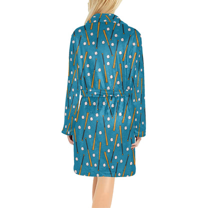 Baseball Pattern Print Design 01 Women's Fleece Robe