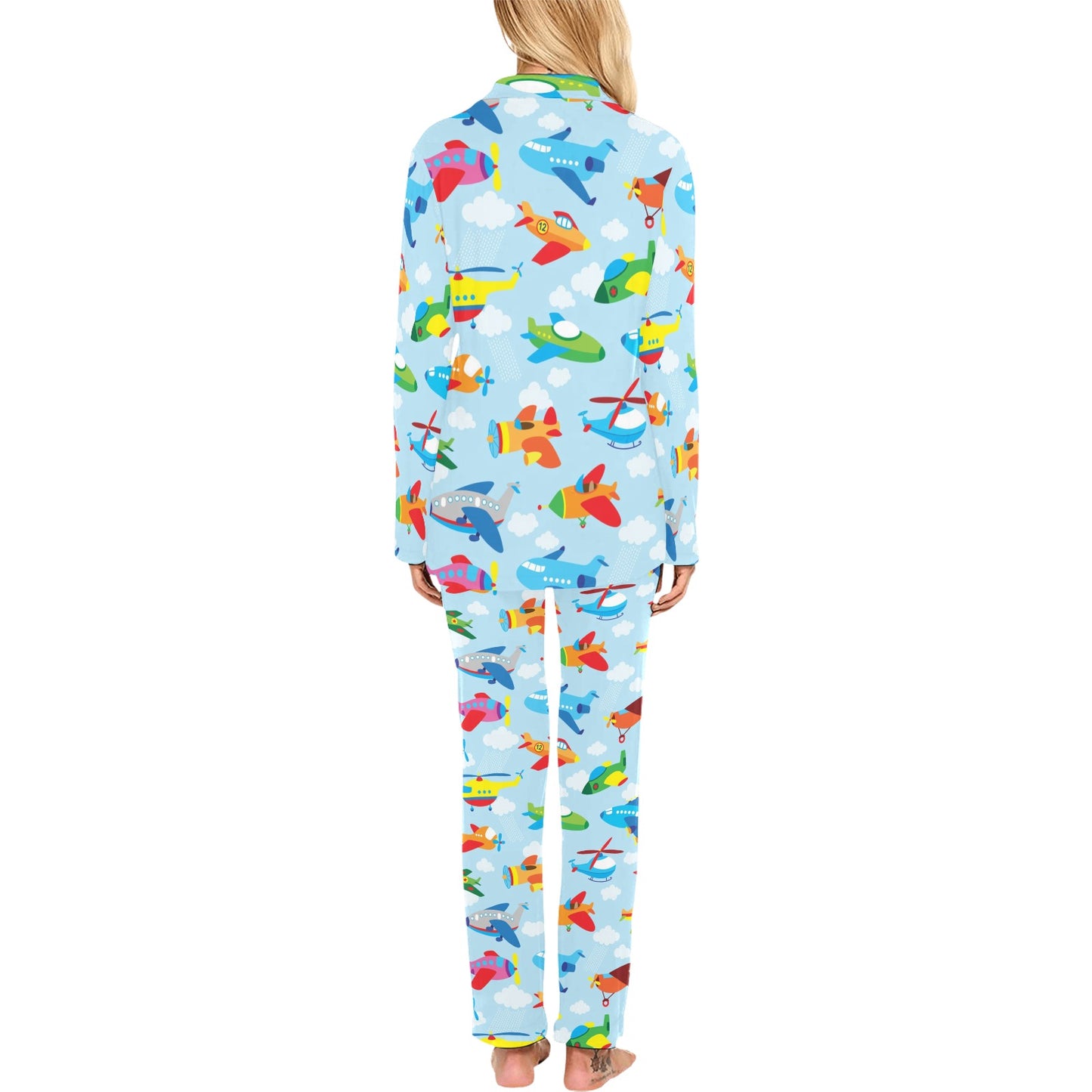 Airplane Colorful Pattern Print Design 01 Women's Long Pajama Set
