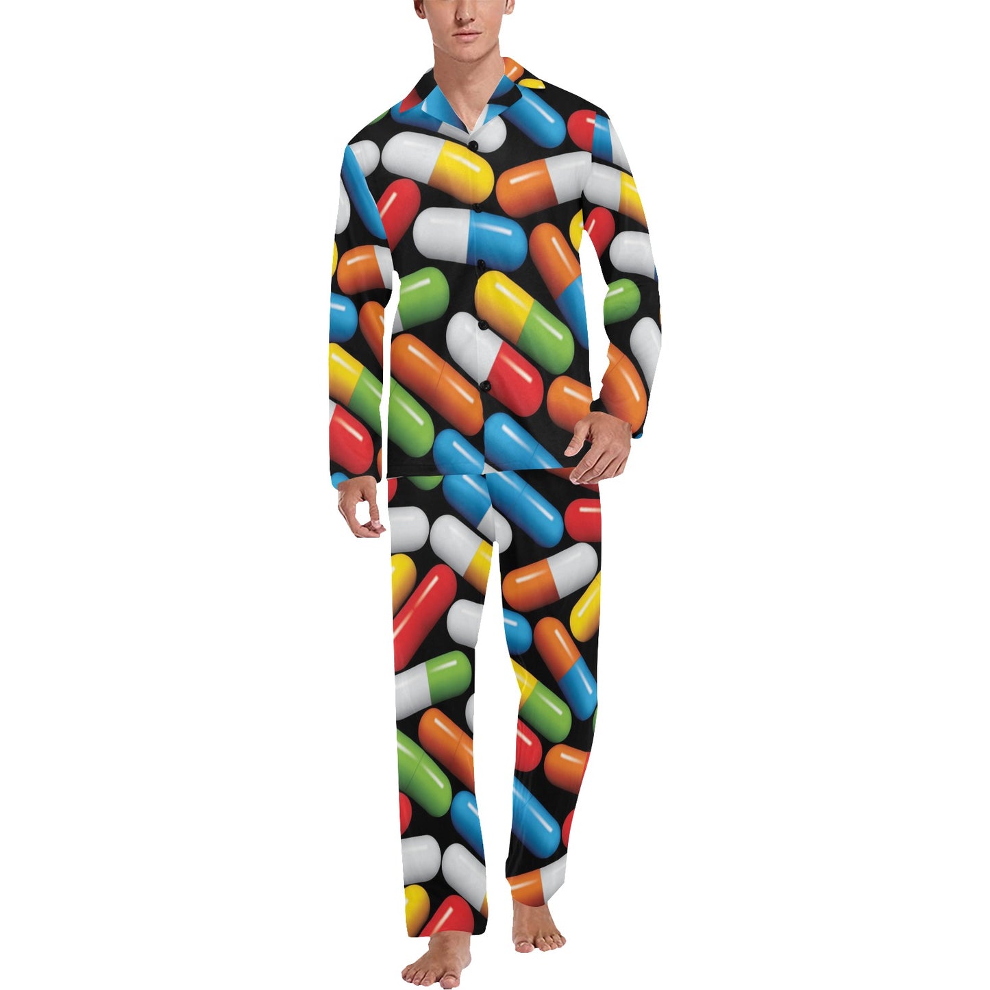 Pill Pattern Print Design A02 Men's Long Pajama Set