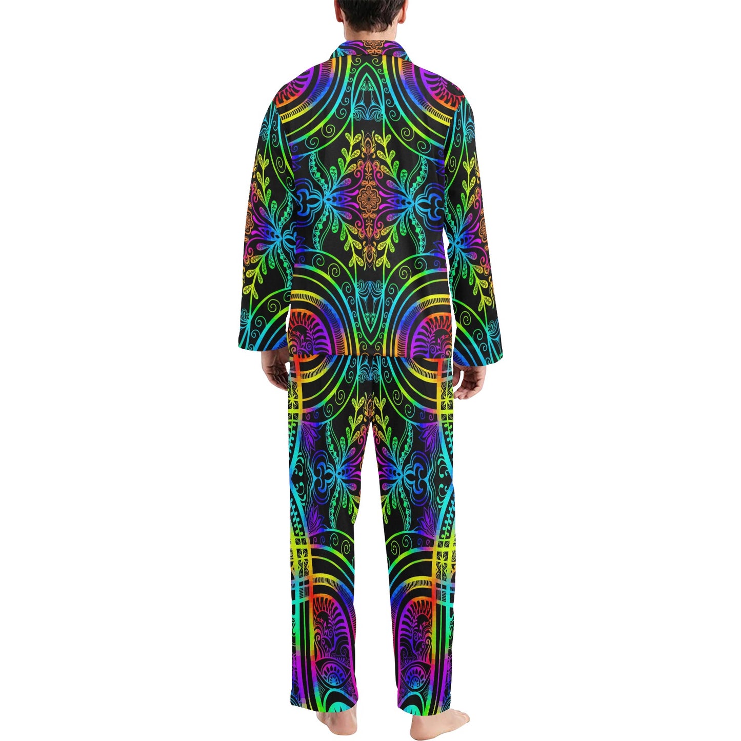 Neon Trible Rainbow Pattern Print Design A01 Men's Long Pajama Set