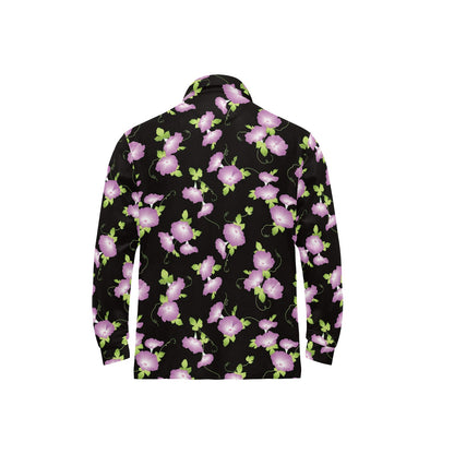 Morning Glory Pattern Print Design MG02 Long Sleeve Polo Shirt For Men's