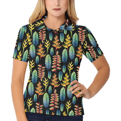 Heliconia Pattern Print Design HL03 Women's Polo Shirt