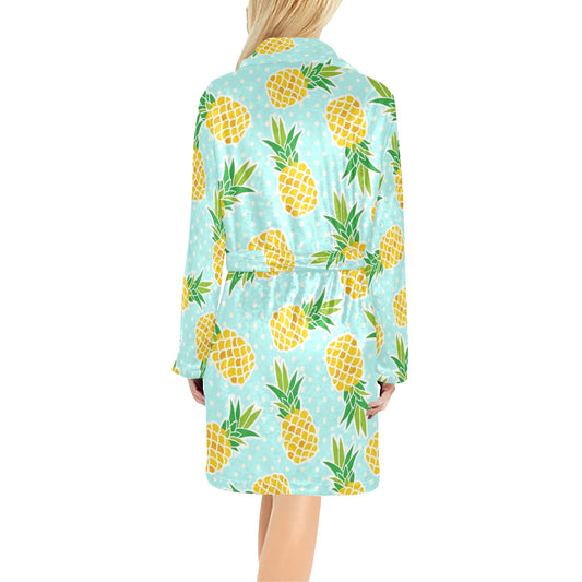 Pineapple Pattern Print Design PP01 Women's Fleece Robe