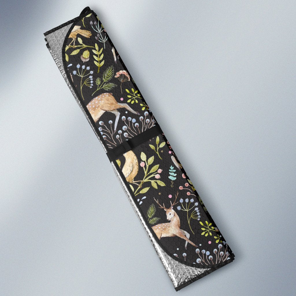 Deer Floral Jungle Car Sun Shade For Windshield
