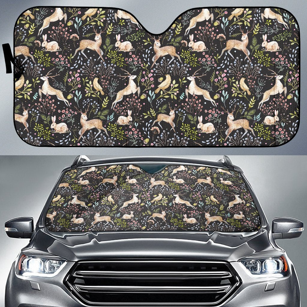 Deer Floral Jungle Car Sun Shade For Windshield